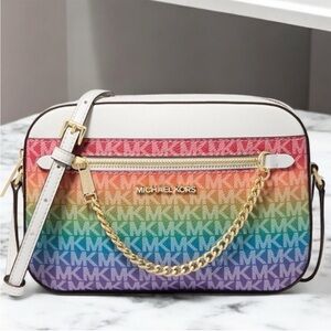 Michael Kors Jet Set Large Rainbow Signature Logo Crossbody Bag Rainbow